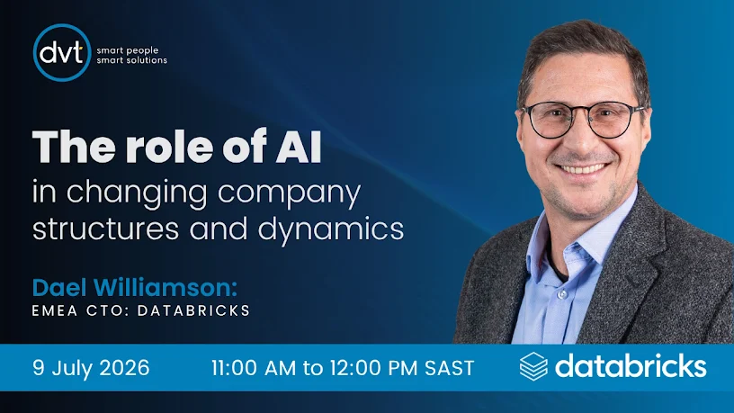ITWebConnect's tweet photo. @DVTSoftware Insights Webinar to feature Databricks EMEA CTO on the future of AI-driven organisations

https://t.co/wsPkEowrnF https://t.co/xEWaEq9Irp