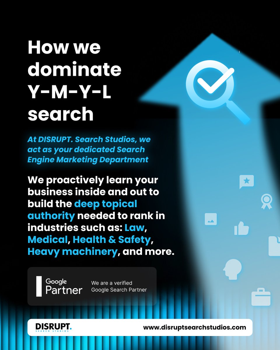 timeto_disrupt's tweet photo. What is Y-M-Y-L in Search Engine Marketing?
Y-M-Y-L stands for 'Your Money or Your Life'.

It is a specific term search engines use to categorise web pages and topics that could significantly impact a person's future happiness, health, financial stability, or safety.

Why is Y-M-Y-L so important? 
Because the stakes are incredibly high, search engines hold Y-M-Y-L content to the strictest possible quality standards. Inaccurate or low-quality information in these areas could cause real harm. Therefore, to be visible in search results, your website must demonstrate absolute expertise, authority, and trust. Without these elements clearly established, search engines will simply not allow your site to rank.

How We Help:
At DISRUPT. Search Studios, we integrate ourselves into your business, operating like a dedicated Search Engine Marketing Department. 

Why is our 'Search Engine Marketing Department' approach so essential for Y-M-Y-L subjects? 
Because surface-level knowledge in 2026 is simply not enough.
We work closely with your team to proactively learn about your industry in detail. We do not just skim the surface; we embed ourselves to help you build true subject matter expertise and establish genuine topical authority. This deep, committed understanding is the exact key to how we dominate Y-M-Y-L search engine rankings for our clients.

We navigate these strict requirements daily and proudly work alongside:
🔹 Law firms
🔹 Claims management firms
🔹 Health and safety firms
🔹 Private medical clinics
🔹 Access hire companies
... and more. 

When absolute trust, accuracy, and authority are non-negotiable for your business, you need a specialist search partner to ensure you are found by the people who need your services most.

#DISRUPTSearchStudios #YMYL #SearchEngineMarketing #TopicalAuthority #SubjectMatterExpertise #SEO #SearchPartners #B2BMarketing