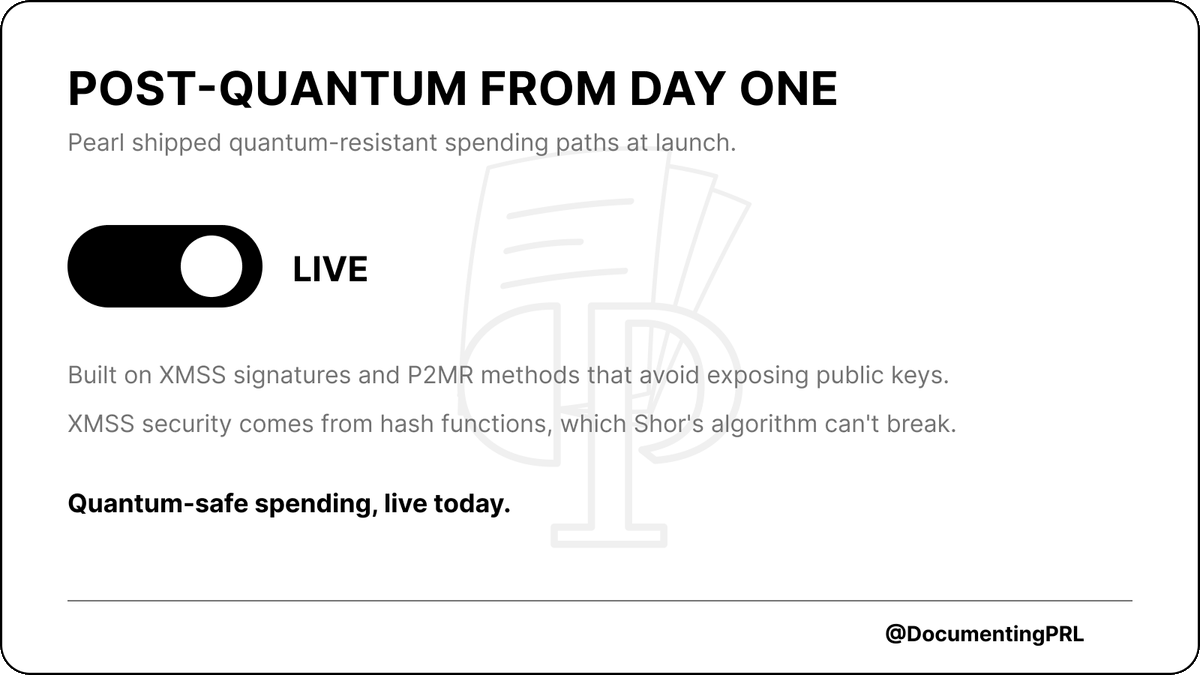 DocumentingPRL's tweet photo. A recent US executive order is pushing federal systems toward post-quantum cryptography.

Blockchains face a harder version of the problem: no clean global upgrade, and old keys sitting exposed on chain.

@prlnet co-founder Ilan @komargodski on why Pearl built post-quantum-ready spending paths from the start.