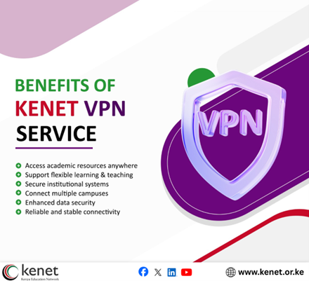 kenet_ke's tweet photo. The @kenet_ke VPN service comes with the following benefits:
✅ Access to academic and research resources anywhere - Students, researchers, and staff can securely reach e-libraries, journals, and learning platforms even when off-campus.
✅ Flexible learning & teaching - Lecturers can deliver classes and manage course materials remotely without disruption.
✅Secure institutional systems - Protects access to student portals, finance systems, and internal databases through encrypted connections.
✅Connection between multiple campuses - Enables seamless communication and data sharing between different university campuses or institutions.
✅Enhanced data security - Ensures safe transmission of sensitive academic and administrative information.
✅Reliable and stable connectivity - Consistent access to institutional systems without depending on public internet exposure risks.
#KENET #VPN