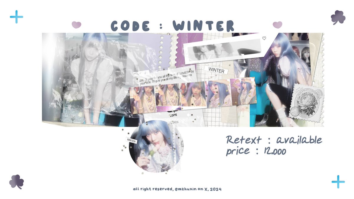 mzhuxin's tweet photo. help reposti!! 

hai aku punya layout ready stock Karina,  Winter, Giselle &amp; Ningning konsep kiss n tell iaaaa yang berminat bs sung dm ak!! 

#zonauang https://t.co/8LQIJAzAXd