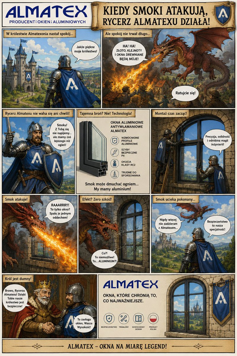ALMATEX16's tweet photo. 🐉 Kiedy smoki atakują... Rycerz ALMATEX działa! 🛡️
W ALMATEX wierzymy, że bezpieczeństwo, trwałość i nowoczesny design to prawdziwa tarcza dla Twojego domu.
✅ Wytrzymałe profile aluminiowe
✅ Bezpieczne szyby
✅ Okucia antywłamaniowe
✅ Profesjonalny montaż https://t.co/JisFtosTHl