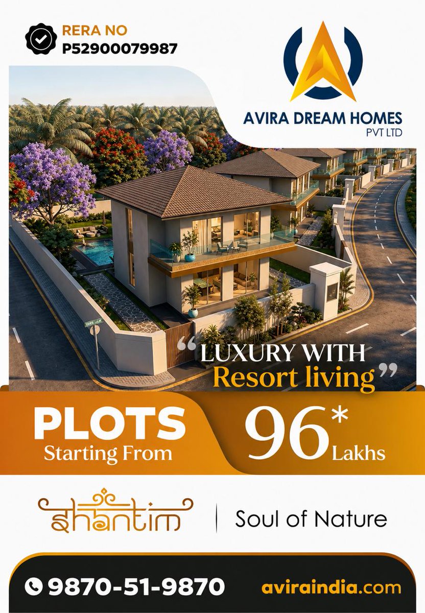 AviraDreamHome's tweet photo. Avira Dream Homes presents Villa Plots in North Goa, near MOPA Airport, at Doda Marg – Starting from ₹96* Lakhs.
✨Limited Availability – Enquire Now!
 
📞Call us today at +91 9870 51 9870 
 🌐Visit Website - https://t.co/lqKDBJFFHa
#GoaPlots #GatedCommunityPlots #VillaPlotsGoa https://t.co/pQfQhrwIID