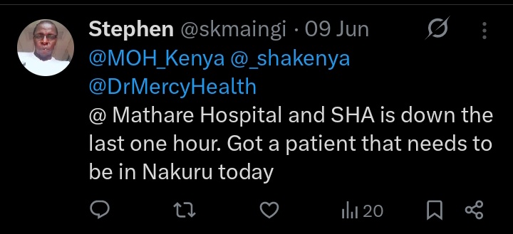 skmaingi's tweet photo. @janetmachuka_ You trust @SafaricomPLC when you send money and charge you 30/50/100, that they are able to deliver. The other day I spent a whole day at a public hospital because the systems were down. It wasn't last minute traffic rush. Only those authorised access SHA portal. https://t.co/Jr9HIVry8j