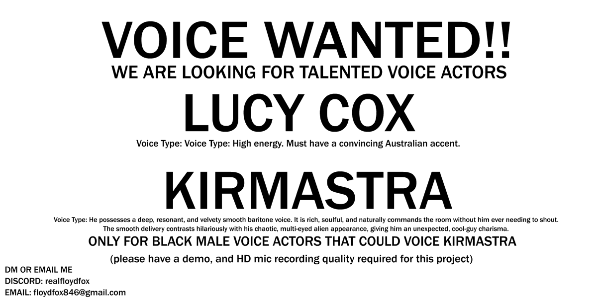ItsRealFloyd's tweet photo. ✨ CALLING ALL VOICE ACTORS!!! 
We’re looking for talented voices ready to bring characters to life! 
This is an unpaid indie project made with passion. 
If you're interested, please share your portfolio https://t.co/RXrpzBoJnb
#CastingCall #VoiceActing #VoiceActors #IndieProject https://t.co/NtN5NZj5Zk
