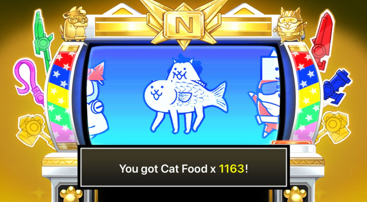Ironshot9's tweet photo. I won 1163 Cat Food at the WildCat Slots II!

#TheBattleCats #13YearsOfBattleCats #WildCatSlotsII https://t.co/dViiF65GI6