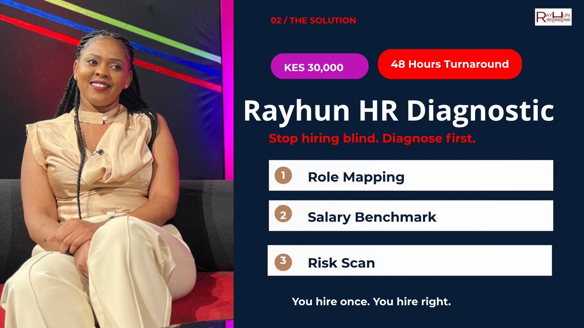 RayHunHR's tweet photo. 200 CVs. 3 months. Wrong hire quits.

A bad placement costs you KES 500k+ in salary, wasted time, and broken morale. Stop recruiting blindly.

Get total hiring clarity in 48 hours with the Rayhun HR Diagnostic (KES 30k). Risk = ZERO (100% credited back if we recruit for you). https://t.co/FC5nxyGmXZ