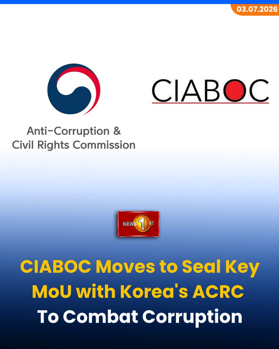 NewsfirstSL's tweet photo. CIABOC Moves to Seal Key MoU with Korea's ACRC To Combat Corruption
Details: https://t.co/Dq0Fupekxv
#CIABOC #AntiCorruption #CorruptionPrevention #Korea #ACRC #SriLanka https://t.co/Ryl21FmoIe