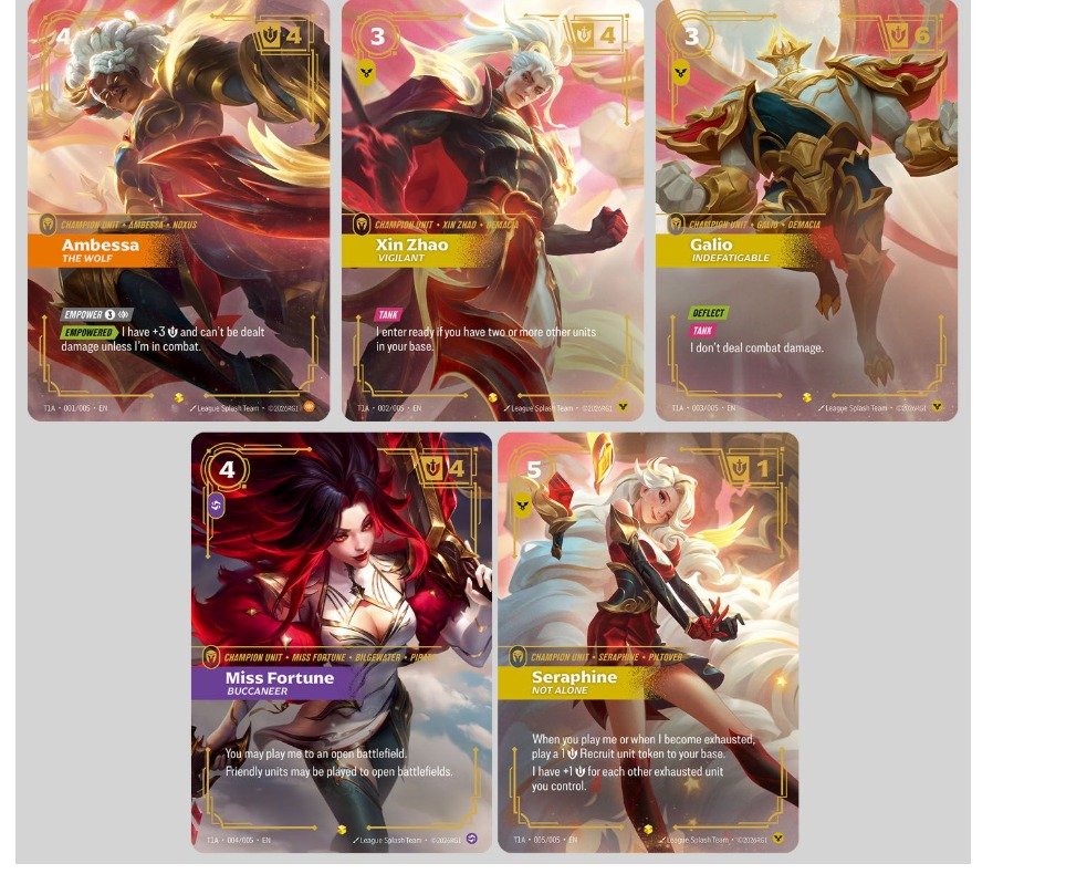 FiilouDE's tweet photo. The T1 cards are in! 

The signature bundle will cost around 360 US-Dollar, the Champion's player bundle 70 US-Dollar. Both will be made available via lottery. #Riftbound https://t.co/5CHU5EFtqp