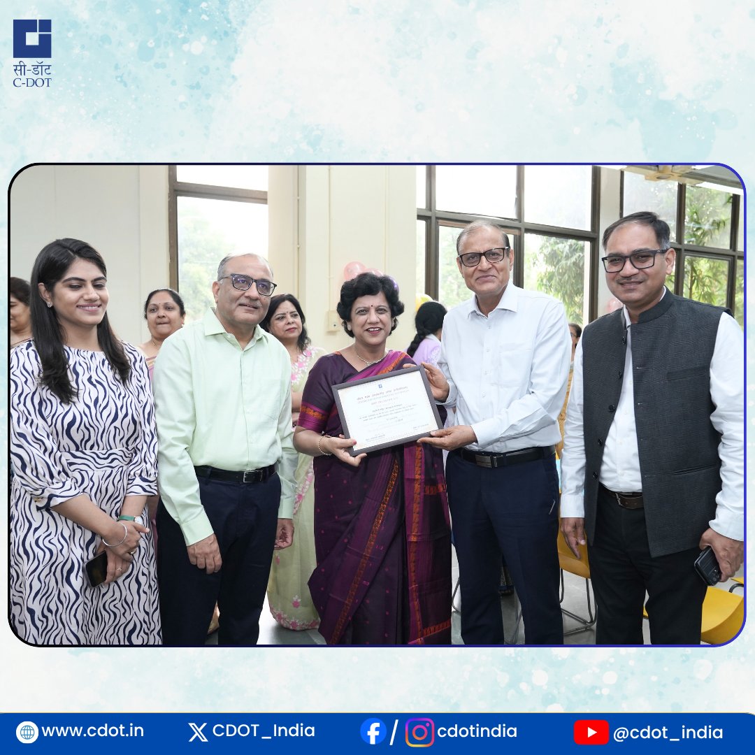 CDOT_India's tweet photo. Some journeys leave behind more than accomplishments - they leave behind relationships, memories, and an enduring legacy.
As Ms. Anupam Kapur concludes her distinguished journey with @CDOT_India , we celebrate her years of #dedication , sincerity, and #invaluable service. Her #commitment and positive spirit have touched the lives of many #colleagues and contributed meaningfully to C-DOT's mission.
Though this chapter comes to a close, the #respect and #admiration she has earned will remain a cherished part of the C-DOT family.
We wish Ms. Anupam Kapur abundant #happiness , good #health, and endless opportunities to enjoy the moments that matter most. May her retirement be filled with #peace, fulfillment, and #exciting new beginnings.
#ThankYou for your remarkable journey with C-DOT.
You will always be a valued member of the C-DOT family.
@PIB_India @pib_comm @DoT_India @JM_Scindia @PemmasaniOnX @rkupadhyay
#Farewell #Retirement #CDOT #Gratitude #NewBeginnings #BestWishes