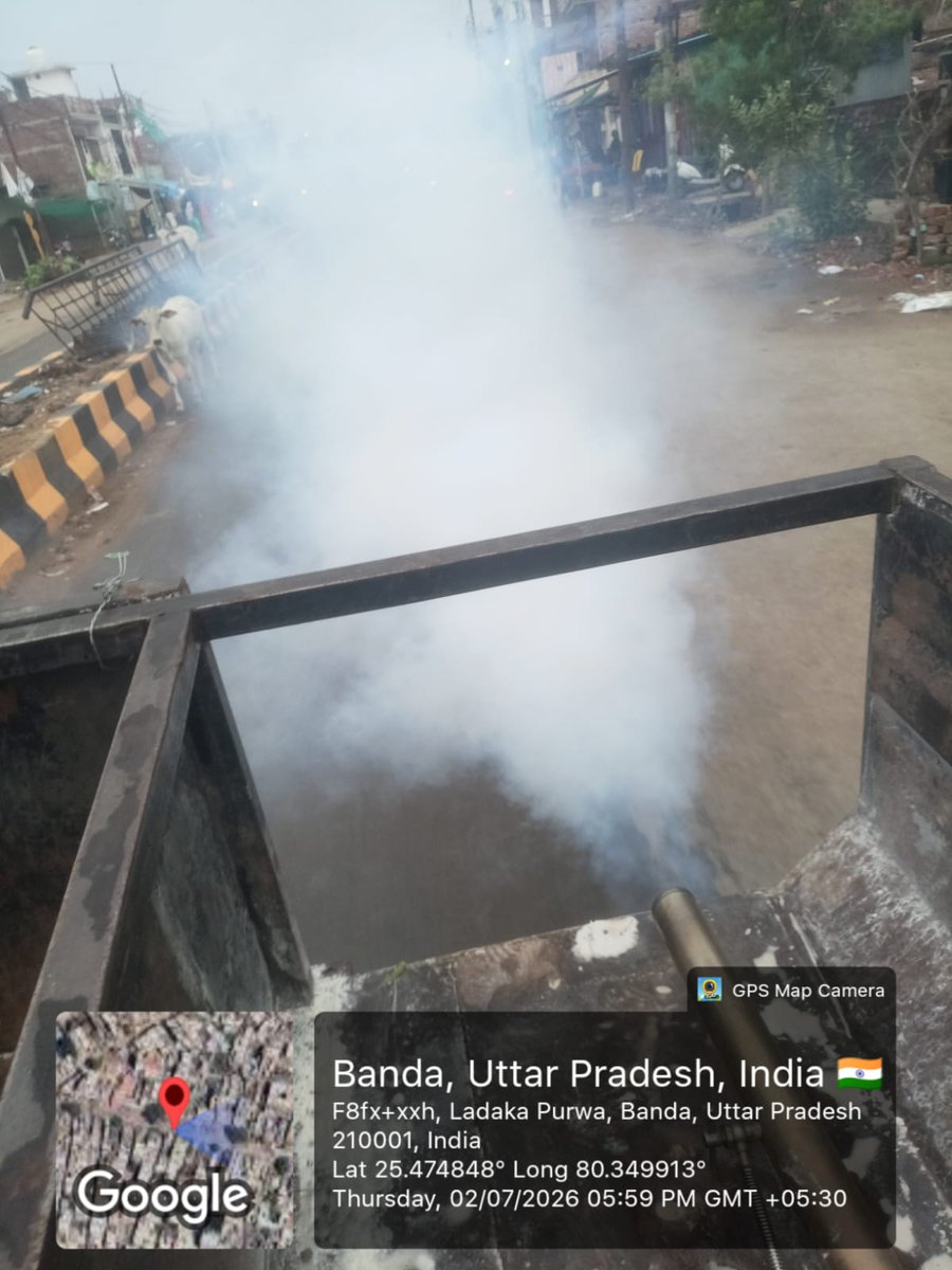 BandaNpp's tweet photo. दिनांक 02.07.2026 को नगर पालिका परिषद्, बाँदा द्वारा संचारी रोग नियंत्रण अभियान के अंतर्गत वार्ड-03 गायत्री नगर, वार्ड-04 कैलाशपुरी, वार्ड-10 आजाद नगर एवं वार्ड-27 छोटी बाज़ार में फॉगिंग कराकर मच्छरों एवं रोगवाहक कीटों के नियंत्रण की कार्रवाई की गई।
@NagarVikas_UP https://t.co/1oaanpvXzF