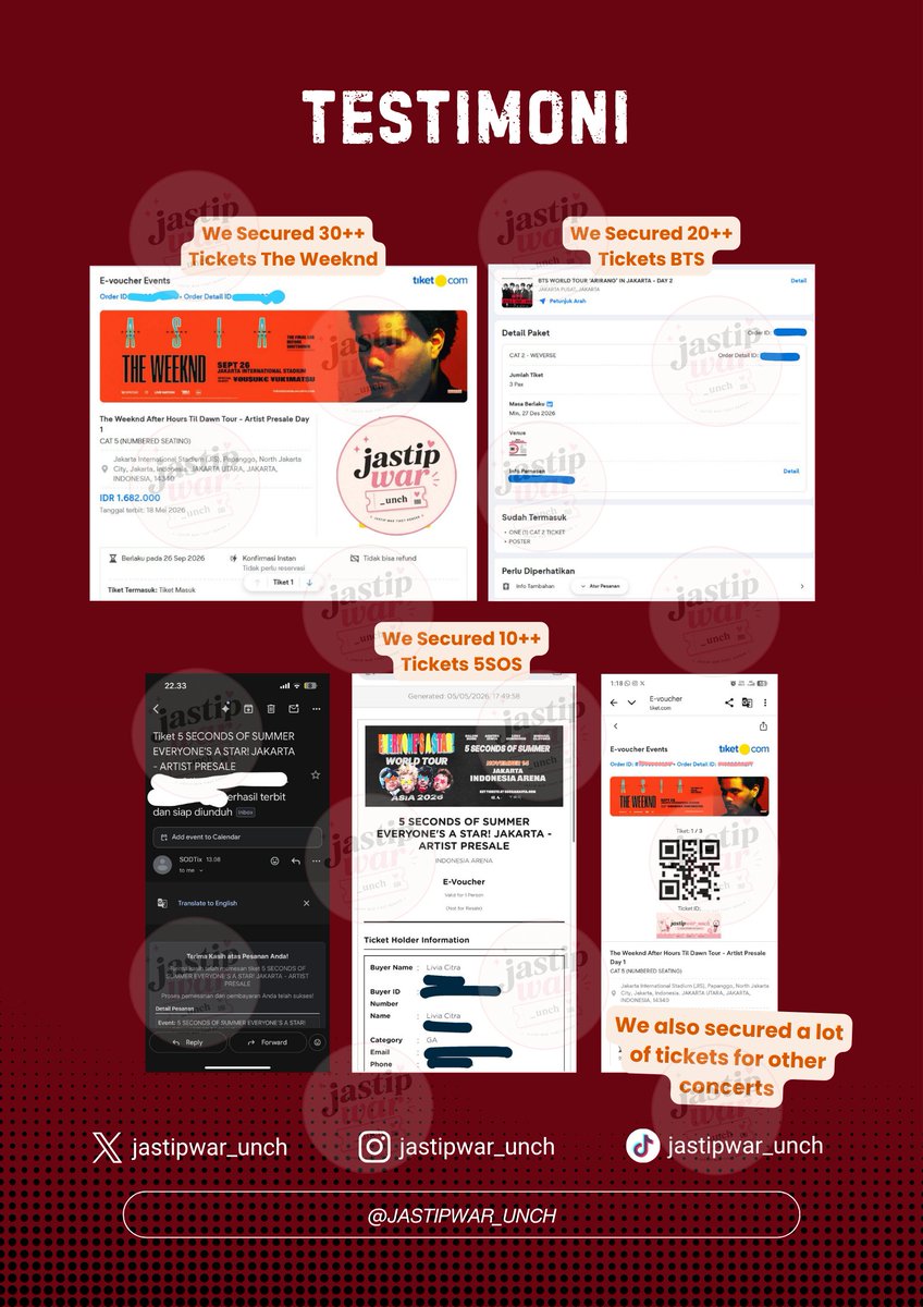 jastipwar_unch's tweet photo. ENGENE! udah siap war tiket?🪗🎸

JASA WAR TIKET · ENHYPEN (Presale &amp; General sale)

🔐 pakai data pribadi
💳 self payment, aman &amp; terpercaya
💵 fee 199k - 249k (bayar kalau dapet!)
🛜 high-speed internet
📲 DM for book!

#ENGENE #ENHYPEN #ENHYPENJAKARTA #JIS #BLOODSAGA #Jaswar https://t.co/iw68q4bGFr