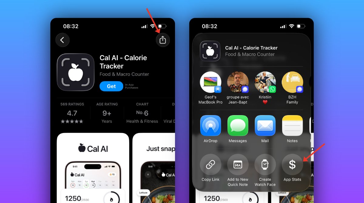 geof_dev's tweet photo. Voir les téléchargements et revenus d'une app direct depuis l'App Store :

1. Installe ce raccourci : https://t.co/W4LT7Lf31i
2. Ouvre l'App Store et va sur n'importe quelle app
3. Appuie sur Partager
4. Choisis App Stats dans le menu

Tes stats apparaissent aussitôt 🔮 https://t.co/cdWI7q4LzY