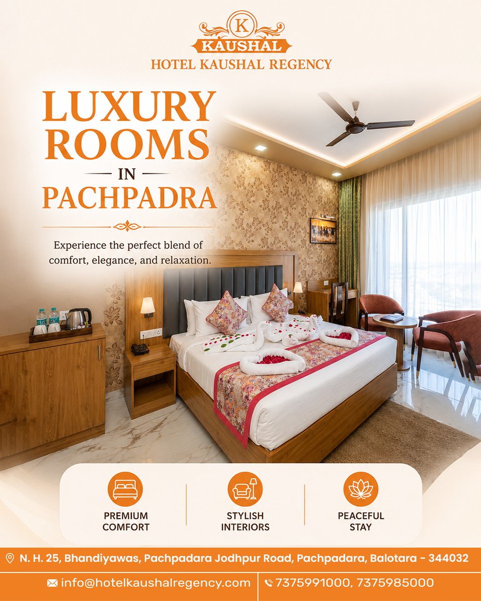 kaushalregency's tweet photo. Experience luxury, comfort, and peaceful stays at Hotel Kaushal Regency, Pachpadra—where every moment feels special.

📍 Balotra Rajasthan
📧 info@hotelkaushalregency.com
🌐 https://t.co/UcFRbaeddG
📞 7375991000

#HotelKaushalRegency #LuxuryRooms #Pachpadra #PremiumStay https://t.co/L4xCmI9kLB