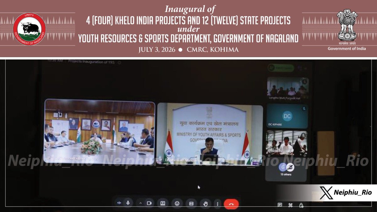 Neiphiu_Rio's tweet photo. Happy to inaugurate 4 @kheloindia projects and 12 State projects under @DYRS_Nagaland in the presence of Union Minister for @YASMinistry, Shri @mansukhmandviya Ji, and Advisor, Youth Resources and Sports, GoN, Shri @keoshu. https://t.co/dLK5KD8GvP
