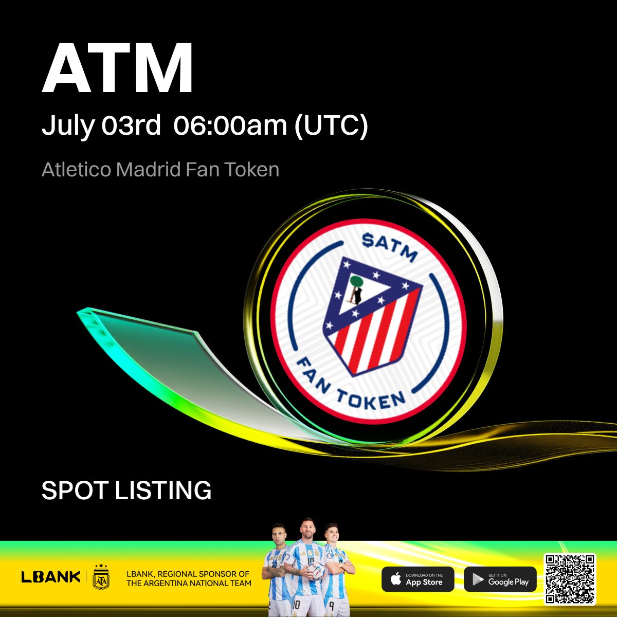 LBankUpdates's tweet photo. 🎉 New #listing

🌟 $ATM (Atletico Madrid Fan Token) will be listed on LBank!

Atletico Madrid Fan Token (ATM) is an official fan token of Atletico de Madrid football club, issued on the Chiliz blockchain.

❤️ Details: https://t.co/t7q2CuEdet https://t.co/6zPAEJMIMz