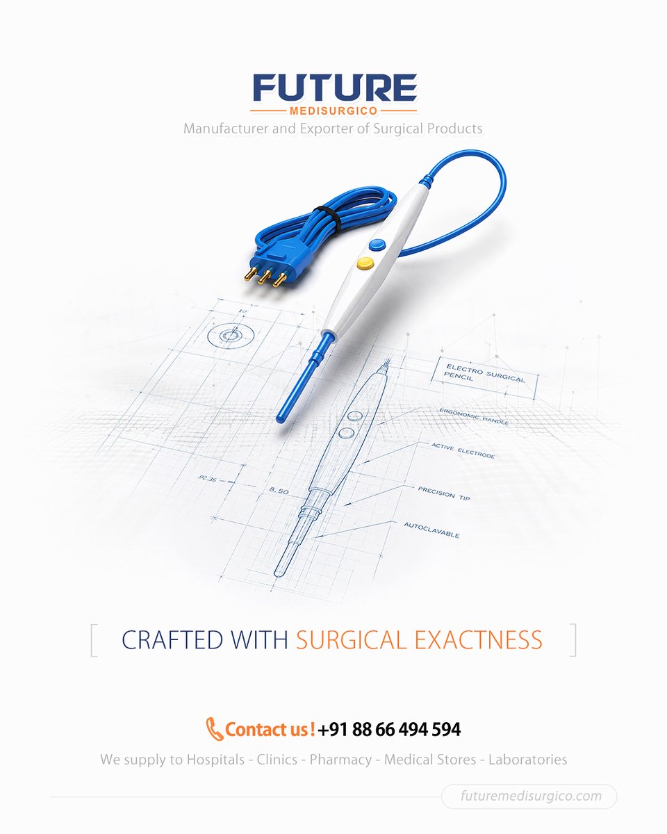 futuremedisurg's tweet photo. Engineered for surgical excellence.

Future Medisurgico's Electro Surgical Pencil combines precision, comfort, and reliability to support better surgical outcomes.

Visit us: https://t.co/kfDLuttoih

#FutureMedisurgico #MedicalDevices #HealthcareInnovation https://t.co/C5ED9K3bo2