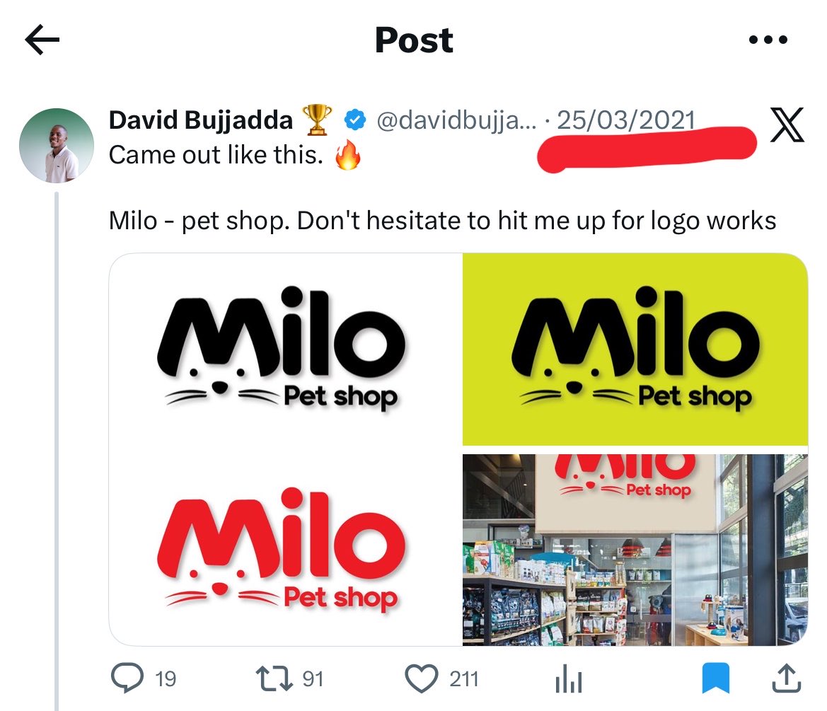 davidbujjadda's tweet photo. March 2021.

I had borrowed a laptop just to design this logo.
Posted it on Twitter feeling like I'd just cooked world class graphics.
Then the replies started coming in...

One would change my career forever. 
1/7 🧵👇 https://t.co/71JREgyl3t