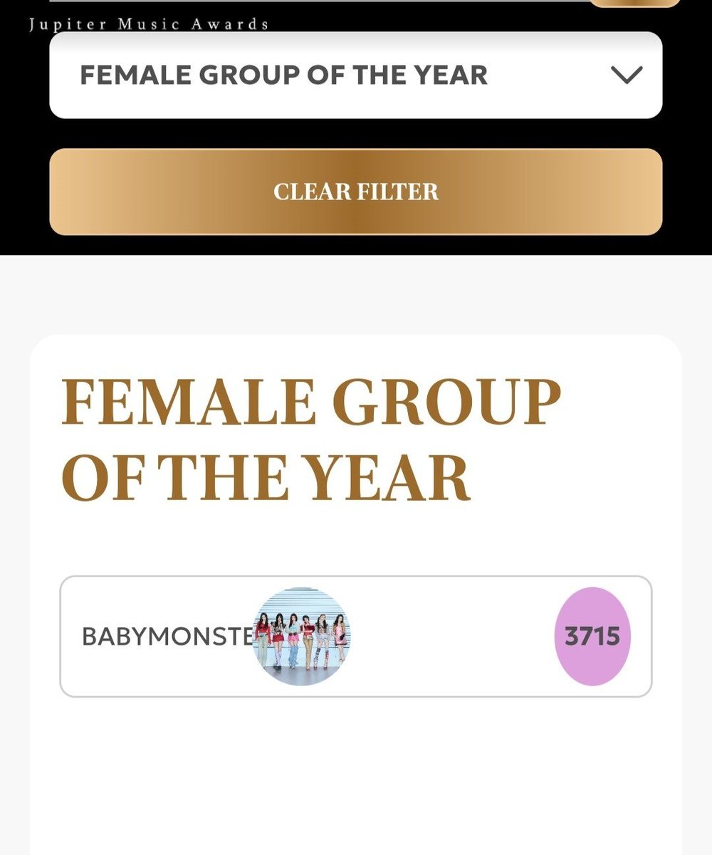 baemonvote_th's tweet photo. 2026 JUPITER MUSIC AWARDS (ครั้งที่ 3) 

[รอบที่ 1] 
🎯 Female Group Of The Year
📊 #1 (3,715 คะแนน)

สำหรับ
🏆 Album Of The Year - CHOOM
📊 #7 (869 คะแนน) 
🏆 Song Of The Year - SUGAR HONEY ICE TEA , WE GO UP 
📊 #9 & #23 (874 & 116 คะแนน)
(สามารถโหวตในแอป my1pick ได้ฟรีทุกวัน วันละ 1 โหวต/หมวดหมู่)

📝 รวมคะแนนจาก 5 แอป ดังนี้
🗳️ muniverse , my1pick , Mubeat
IDOLCHAMP และ Fancast

📲 muniverse
🎥 Ad Lumy (โหวตได้สูงสุด 3 โหวต/วัน)
🩵 1 โหวต = 40 Ad Lumy 
🗳️ Gold Lumy (โหวตได้ไม่จำกัด)
💛 1 โหวต = 40 Gold Lumy

📲 my1pick
🥰 โหวตฟรี 1 โหวตได้ทุกวัน/ทุกหมวดหมู่
🗳️ Gold Heart (โหวตได้ไม่จำกัด)
🧡 1 โหวต = 40 Gold Hearts

📲 Mubeat
🗳️ โหวตได้ไม่จำกัด
🎥 ดูโฆษณาสูงสุด 30 ครั้ง/วัน (รวม 3🎟️/วัน)
🎟️ 10 วิดีโอ = 1 ตั๋วโหวต
⭐ ซื้อ Star Beats แลกเป็นตั๋วโหวต

📲 IDOLCHAMP
🗳️ โหวตได้ไม่จำกัด
🩷 1 โหวต = 40 Ruby Chamsims

 📲 Fancast
🗳️ โหวตได้ไม่จำกัด
💛 1 โหวต =  400 Gold Hearts

🍀 muniverse, my1pick,Mubeat และ Fancast 
✧ คัดเลือก 20 อันดับแรกเข้าสู่รอบที่ 2

🍀 IDOLCHAMP 
✧ คัดเลือก 10 อันดับแรกเข้าสู่รอบที่ 2

🗓️ พ. 15/07/26 23.59 น.
⏰ รีเซ็ตโหวตทุกวันเวลา 22.00 น.
🧚 คิดคะแนนโหวตจากแฟนๆ 100%
📢 ประกาศผลโหวตรอบที่ 1 : 25/07/26

👀 เช็คคะแนนรายวัน
https://t.co/zkTbREVzOm

* คะแนนโหวตจะถูกรีเซ็ตเป็น 0 เมื่อเริ่มรอบใหม่ *

📍พิธีมอบรางวัล : โฮจิมินห์ ประเทศเวียดนาม วันที่ 14/11/26

มอนสตี้~ วันนี้โหวตกันรึยัง หากไม่มีเวลาเก็บโหวต สามารถโหวตผ่านแอป my1pick ได้ฟรี 1 โหวตทุกวัน/ทุกหมวดหมู่ อย่าลืมเข้าไปโหวตให้น้องๆเบม่อนกันเยอะๆนะคะ ❤️‍🔥✌️

#โหวตให้คุณหนูเบม่อน #BABYMONSTER