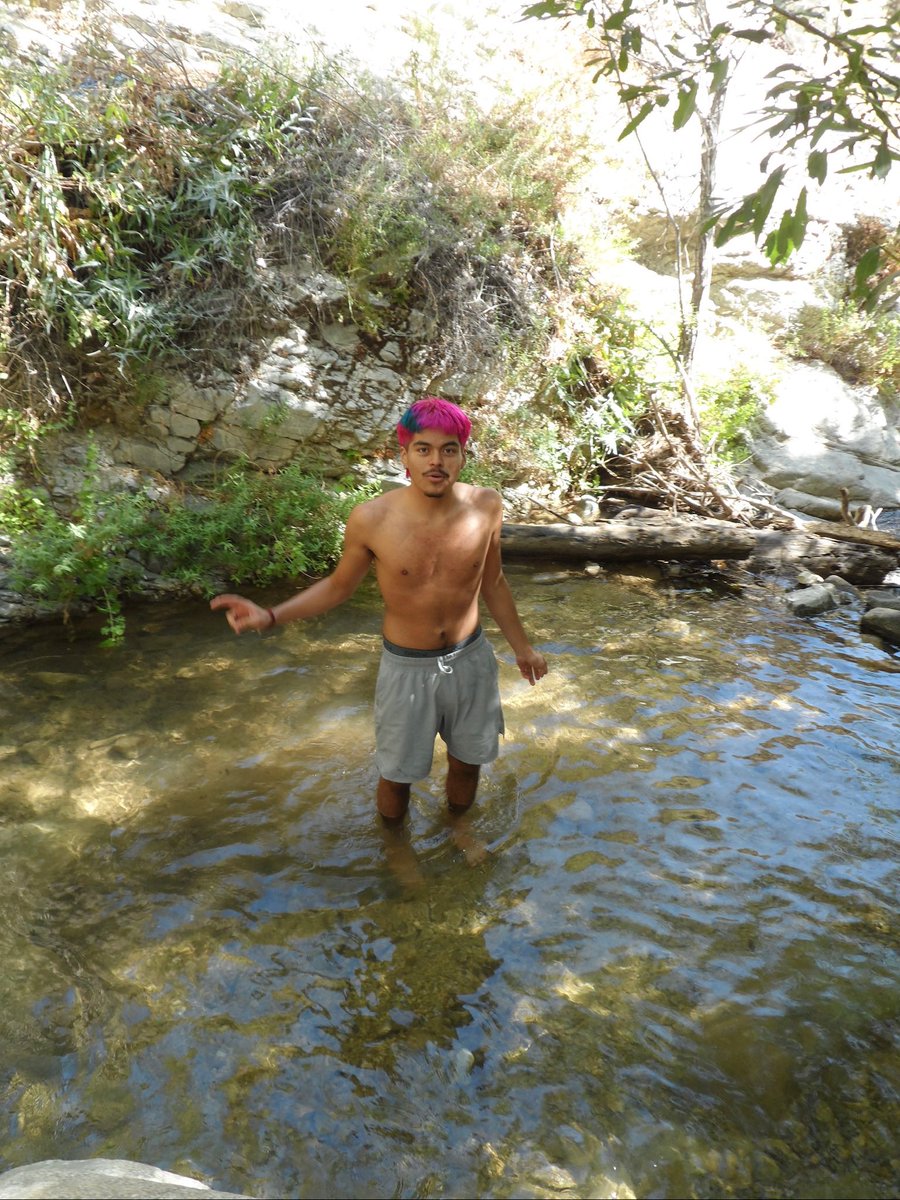 j4wshyy's tweet photo. who said boys with pink hair can’t go to a waterfall https://t.co/U5YsPP6M2j