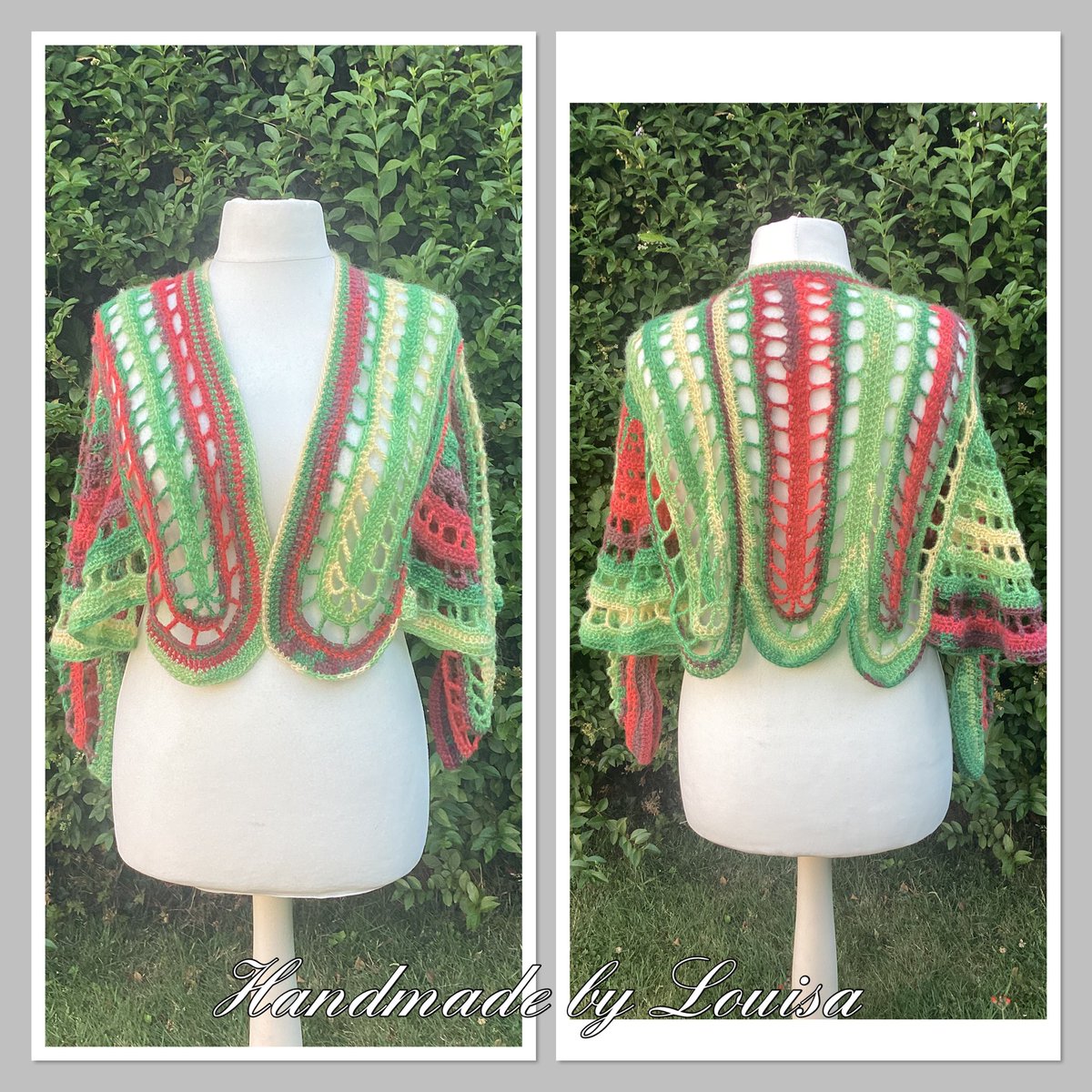 by_louisa's tweet photo. I DID IT 🎉 I completed the bonus item…. my customer asked for one of my butterfly cardigans in this yarn, but there was so much yarn meter wise I’ve made another cardigan for her! 🫣 and she is still getting some balls back 🤯, #butterfly #cardigan #customerorder #crochet https://t.co/A6Brjgvk1w