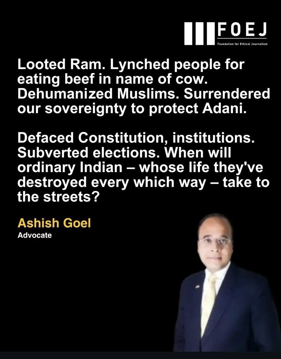 RiaRevealed's tweet photo. I stand with Advocate Ashish Goel's message. A nation cannot thrive if citizens are afraid to question power. Accountability, constitutional values, equal justice, and the dignity of every Indian must come before politics. India deserves better. 🇮🇳 #Constitution #Democracy #India https://t.co/cOXZIpukmS