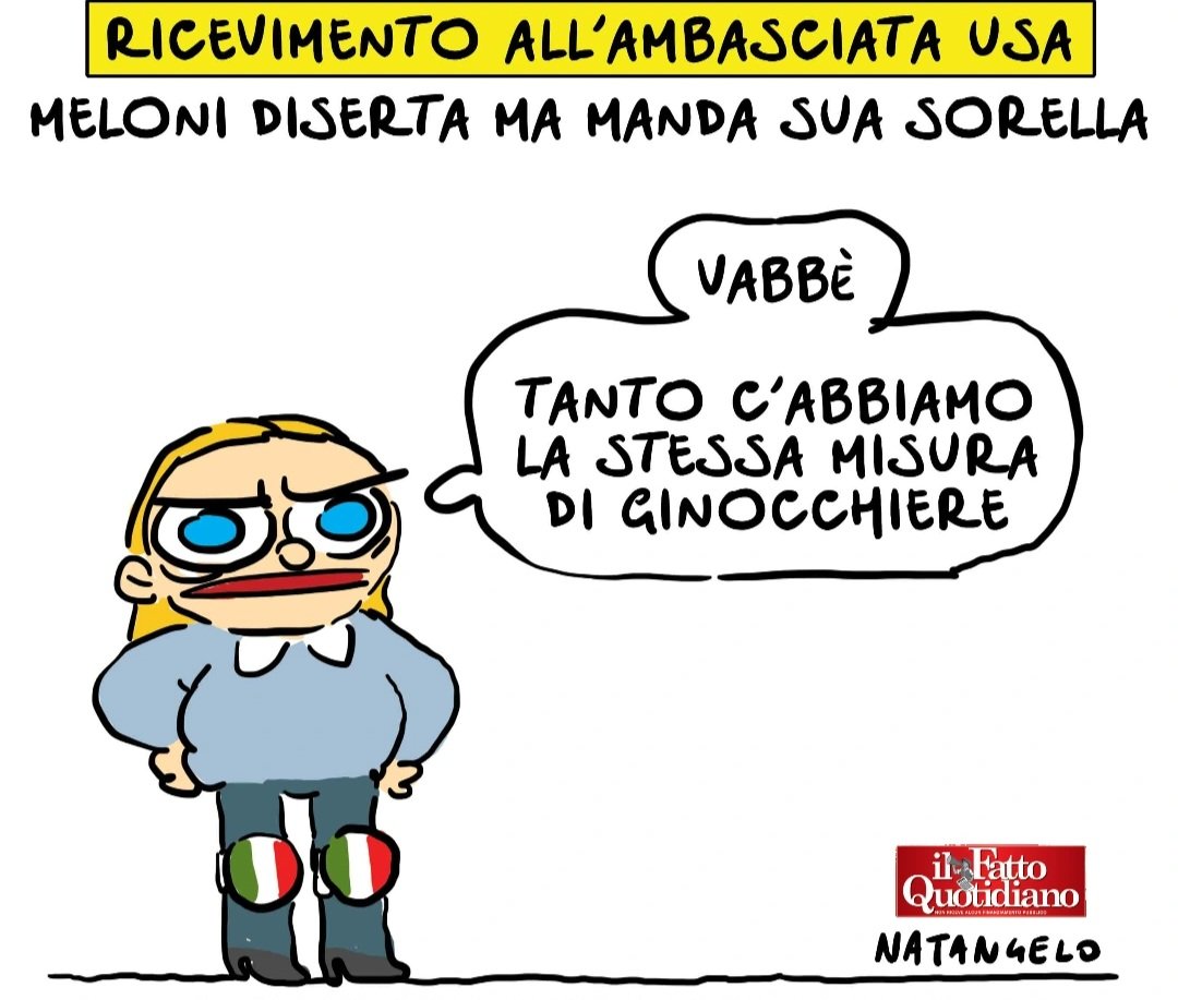 NatangeloM's tweet photo. La sostituta - la mia vignetta per Il Fatto Quotidiano oggi in edicola!

#meloni #usa #satira #vignetta #natangelo https://t.co/QQRrT79Gx0