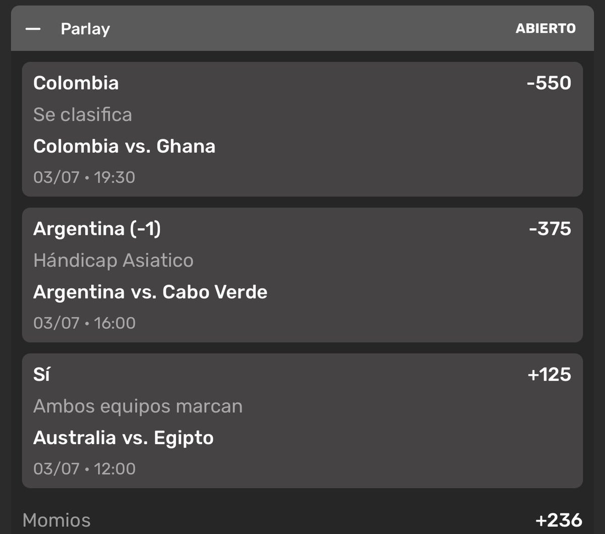 patitofeo9234's tweet photo. Así voy para hoy en las Eliminatorias del Mundial. 

Suerte, si me siguen. 🍀😮‍💨

Les recuerdo que pueden meter derechas de los parlays, porque a veces nos quedamos a 1 de cobrar. Suerte a todos. ✌🏻

Y también me gusta el AA de Argentina vs Cabo Verde, porque es un equipo que da sorpresas. Yo le metería lo de las tortillas. Hasta más tarde.