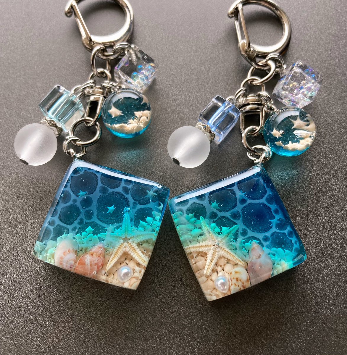 海バッグチャームできました🐚 #レジン #ハンドメイド #バッグチャーム