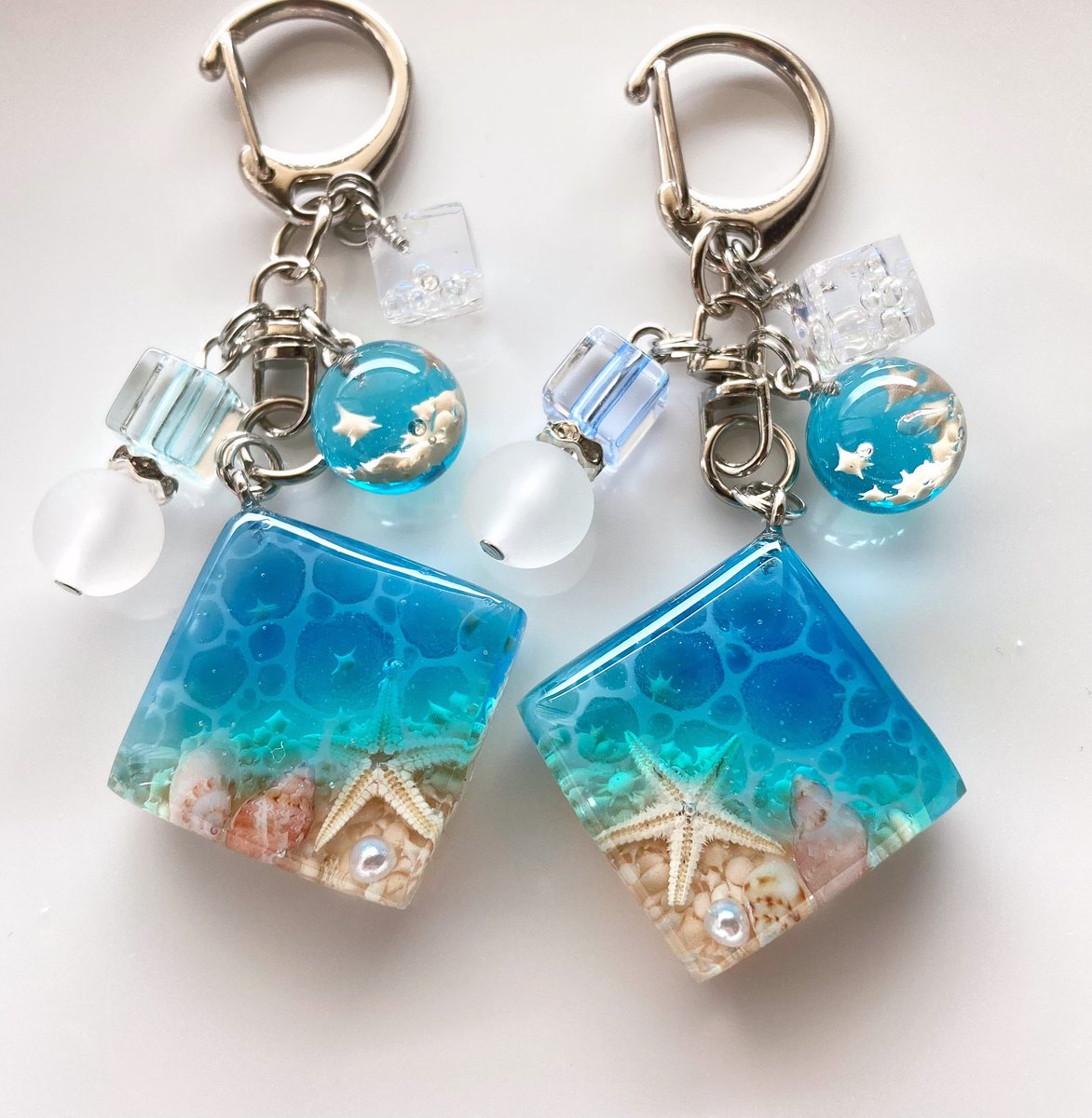 海バッグチャームできました🐚 #レジン #ハンドメイド #バッグチャーム