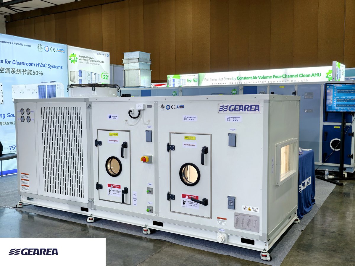 Gearea_Climate's tweet photo. Day 3 at RACC ASEAN Thailand. 

Gearea’s RTU continues to draw attention for cleanroom HVAC projects: ±0.5°C temperature control, ±2%RH humidity control, easier installation, shorter commissioning, and 50%+ energy savings.

https://t.co/4xlTgA9lUg https://t.co/ZlYMnafqhH