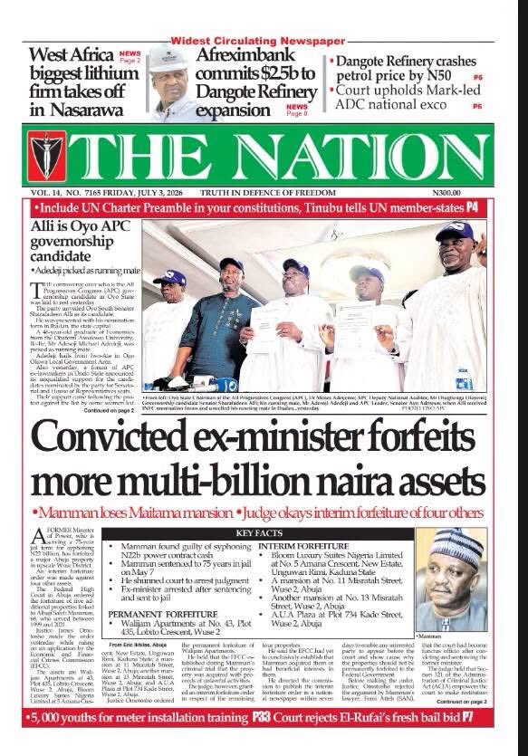 RhythmBayelsa's tweet photo. Good morning Rhythm Nation. Here’re the printed happenings across Nigeria, today Friday July 03, 2026 https://t.co/UuVMCedvNO