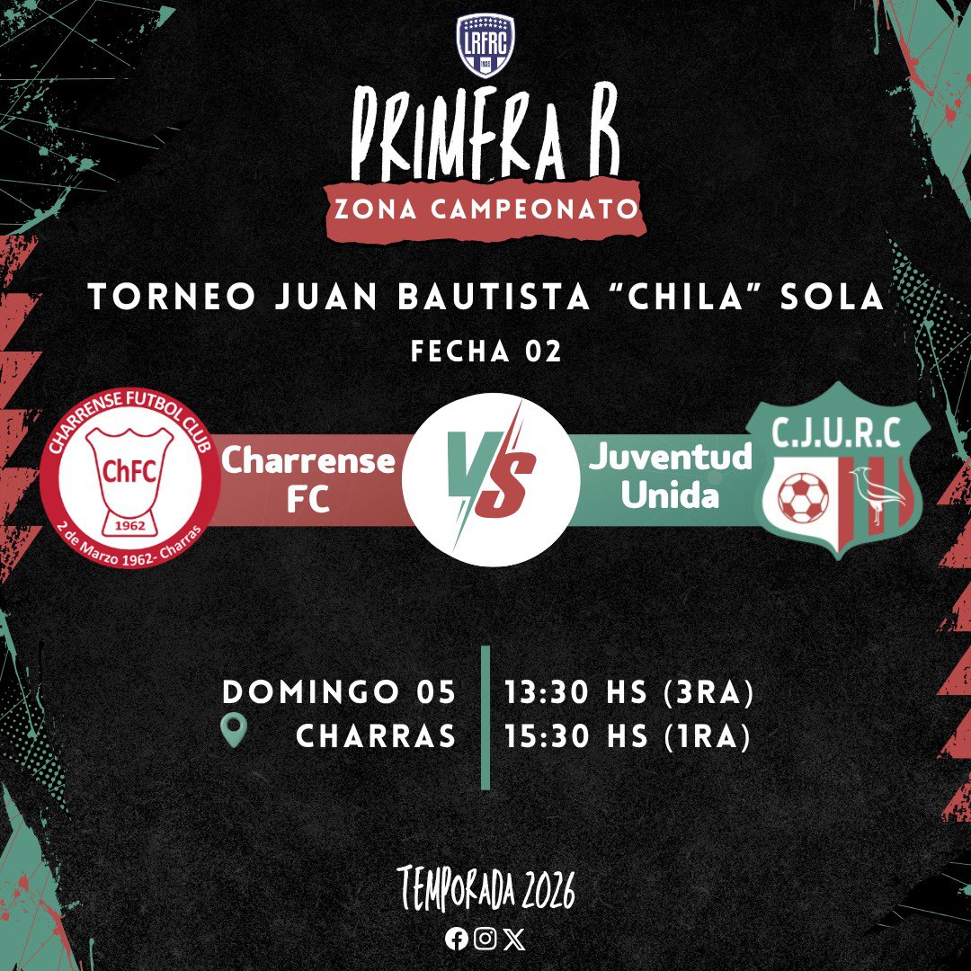 JuventudUnidaRC's tweet photo. ❤️💚🤍 ¡Se viene la fecha 2!

Este domingo, Juventud Unida visita a Charrense FC por la Zona Campeonato del Torneo Clausura “Juan Bautista Chila Sola”.

🕜 13:30 | Tercera
🕞 15:30 | Primera

¡Vamos Tricolor, por otro paso firme! ❤️💚🤍 https://t.co/5scAZiNEGM