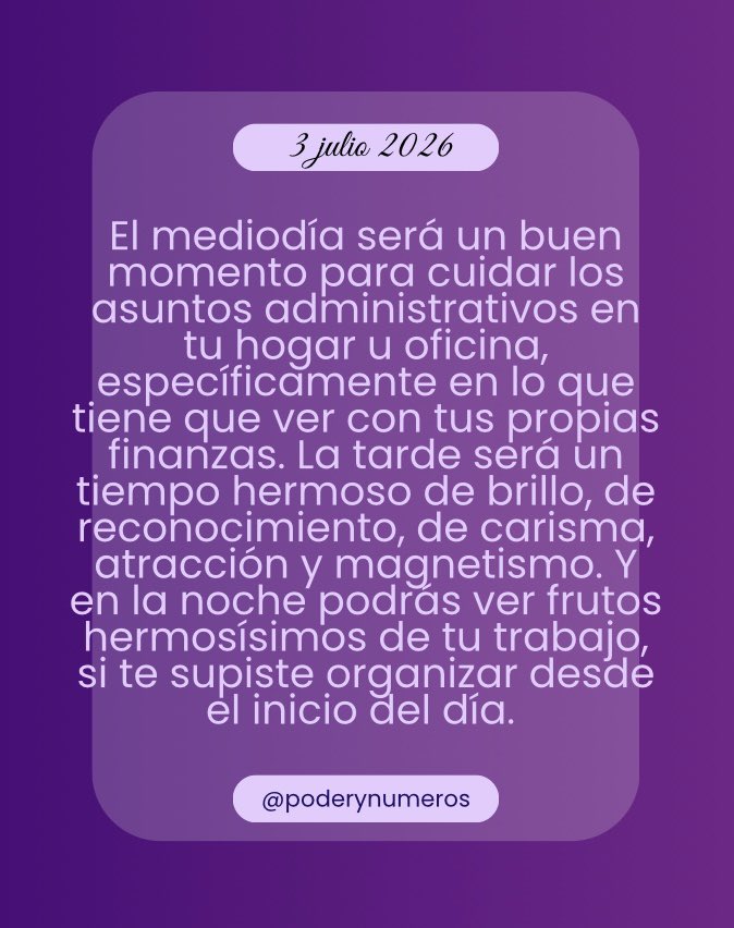 poderynumeros's tweet photo. 3 de julio de 2026. Esquema numérico profundo de hoy. Guía para fluir con el universo. #fypシ゚ #conexión #alma #universo #reflexión #motivación #espiritualidad  #pitagoras #hoy #empoderamiento #energia #serfeliz #autoconocimiento #views #viral #consultasonline #3julio2026 https://t.co/FLRDDzxiYs