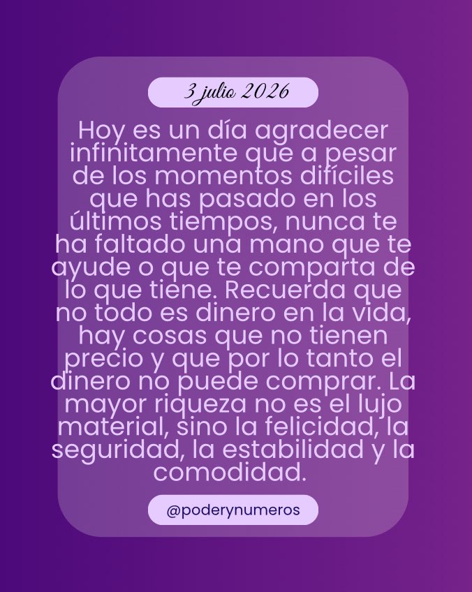 poderynumeros's tweet photo. 3 de julio de 2026. Esquema numérico profundo de hoy. Guía para fluir con el universo. #fypシ゚ #conexión #alma #universo #reflexión #motivación #espiritualidad  #pitagoras #hoy #empoderamiento #energia #serfeliz #autoconocimiento #views #viral #consultasonline #3julio2026 https://t.co/FLRDDzxiYs
