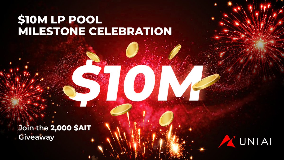 uniai_labs's tweet photo. $10M LP Pool Milestone Celebration! 🚀

💰The AIT LP Pool has officially surpassed $10,000,000!

To celebrate this milestone with our community, we’re giving away 2,000 $AIT.

📌 How to Join:
✅ Like & repost this post
✅ Comment your BEP-20 wallet address below 👇

⏰ FCFS: The first 500 eligible participants will share 2,000 $AIT!

Thank you for being part of the UNI AI journey.
More milestones are on the way. 🔥

#UNIAI #AIT #Giveaway #Campaign
