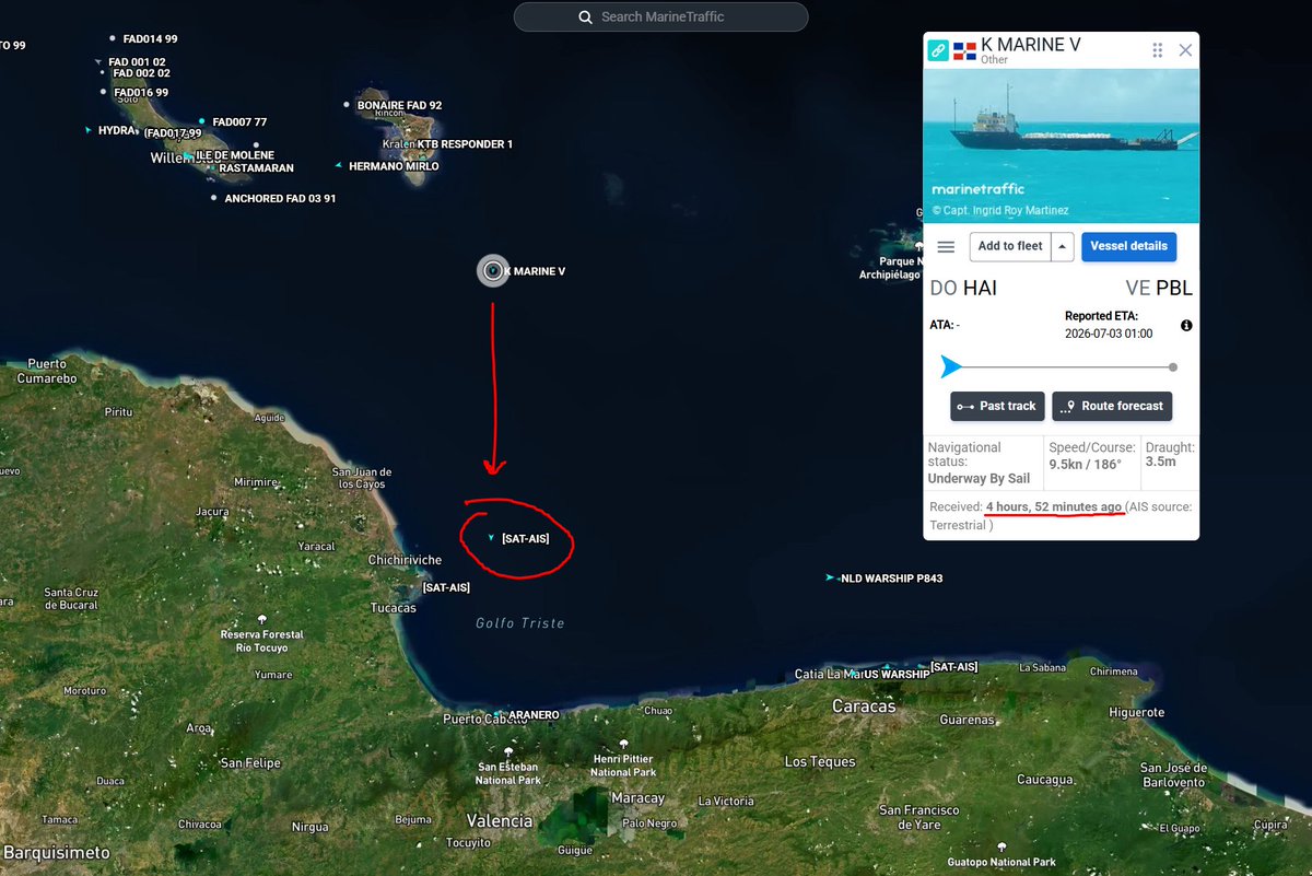 Flightwatcher1's tweet photo. Ya estaría a punto de llegar a Puerto Cabello🇻🇪 el barco K MARINE V, cargado con varios contenedores de ayuda humanitaria desde República Dominicana🇩🇴.
https://t.co/4vAGZsaQPx https://t.co/43IccISXtS