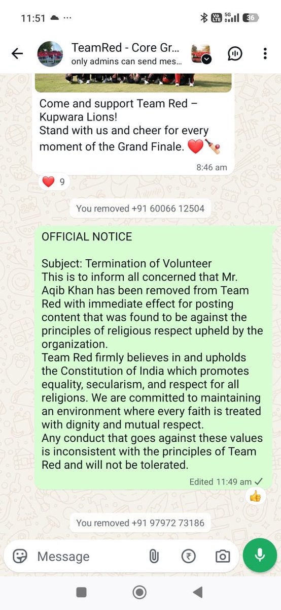 TeamRed_NGO's tweet photo. No individual/volunteer is above our values. Team Red has removed a volunteer with immediate effect for actions inconsistent with our principles of religious harmony &amp; mutual respect. We stand firmly for the Constitution of India, equality, respect for all religions.
#JaiHind🇮🇳 https://t.co/FfY4GIP7U6