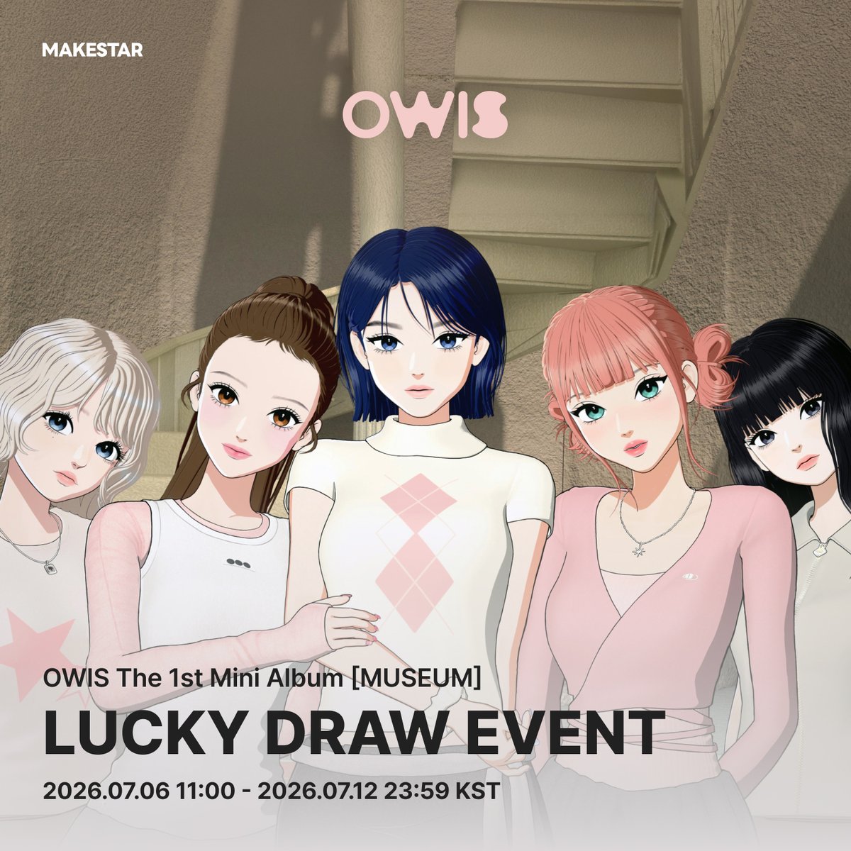 Makestarcorp's tweet photo. #OWIS The 1st Mini Album [MUSEUM] 
LUCKY DRAW EVENT OPEN!

🐱미공개 미공개 포토카드 (고양이 모자 Ver.) 증정
🎁추첨을 통해 5명에게 멤버 사인 포토카드 증정

📅26.07.06 ~ 26.07.12 23:59 (KST)
🔗https://t.co/glSSIqussQ

#오위스 #OnlyWhenISleep https://t.co/mTnWT8Zp62