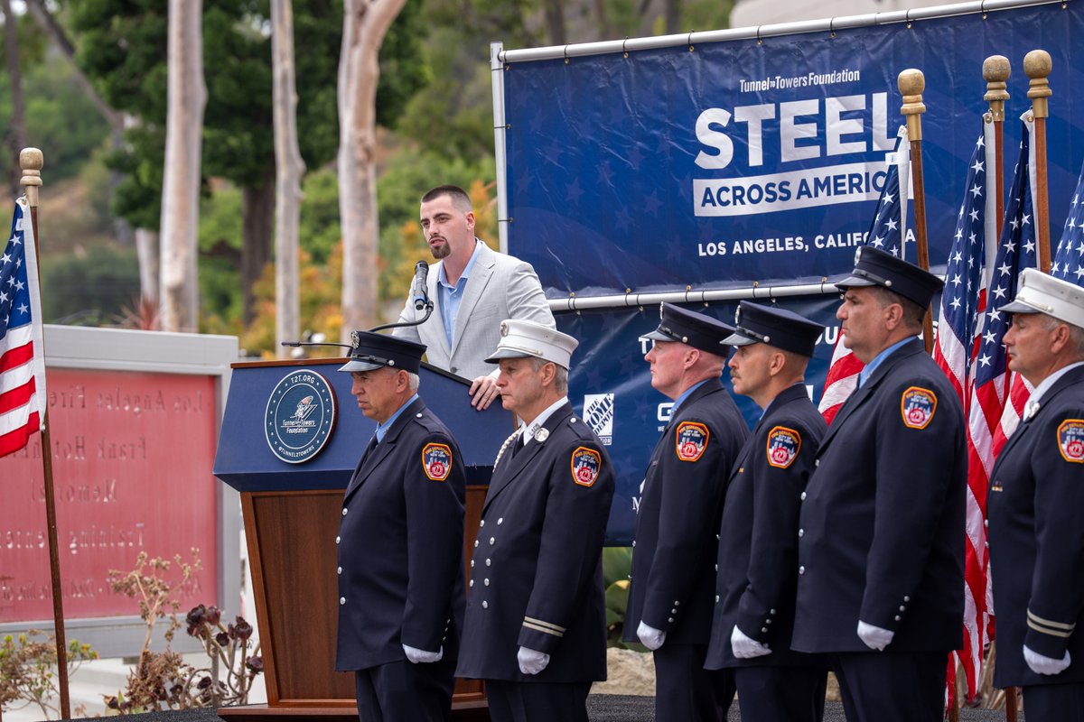 LAFDtalk's tweet photo. Steel Across America 

This week, the Los Angeles Fire Department was honored to welcome Steel Across America featuring an authentic steel beam recovered from the World Trade Center following the 09-11-2001 terrorist attacks. 9/11 will never be forgotten.

#SteelAcrossAmerica https://t.co/SYWSarD2TQ