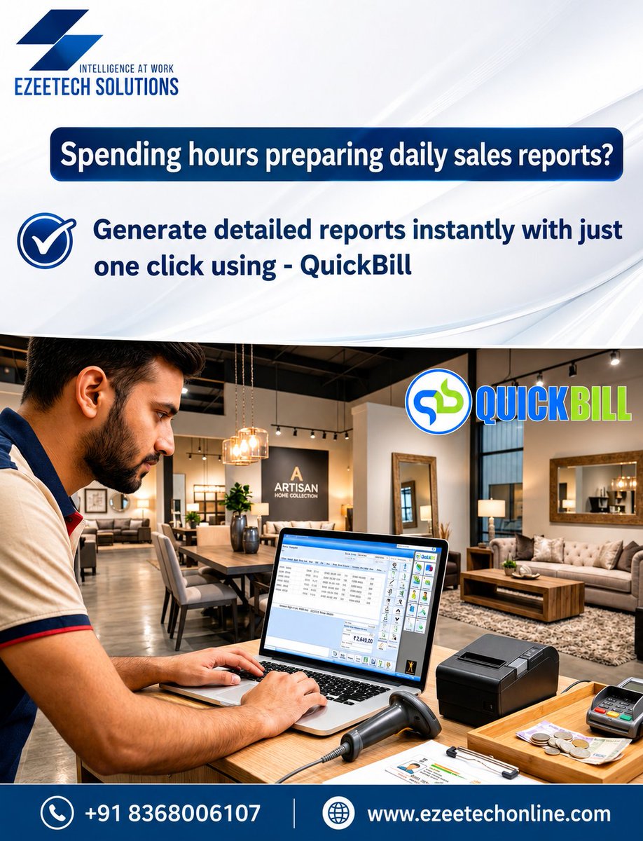 ezeetechonline1's tweet photo. Stop spending hours on daily sales reports.
Generate accurate reports instantly with QuickBill Billing Software and save time for what matters most.
+91 8368006107
#QuickBill #billingsoftware #RetailSoftware #possoftware #SalesReports #BusinessAutomation #GSTBilling https://t.co/ZLqmkFnuQ4