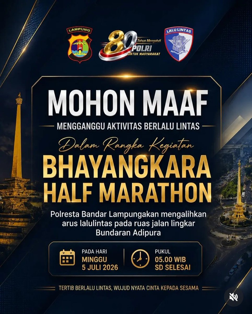 Hello71116883's tweet photo. Mohon Maaf Mengalihkan Arus Lalu Lintas Mengganggu Aktifitas Berlalu Lintas Dalam Rangka Giat Bhayangkara Half Marathon
( #polisipenolong, #polrestabandarlampung )
@humaspoldalampung
@polrestabandarlampung https://t.co/eanFTaYY6e