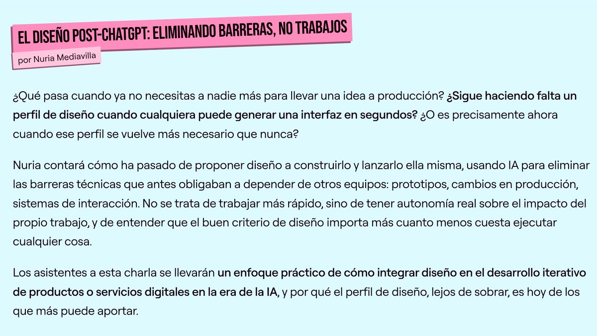 david_bonilla's tweet photo. 2 días para el inicio de la venta de entradas de la @tarugoconf 🎟️

Ayer confirmamos la cuarta ponente de la #trg26: @nmediavilla19 nos contará cómo integrar diseño en el ciclo de desarrollo de software en la era de la IA, cuando cualquiera puede generar un interfaz en segundos.