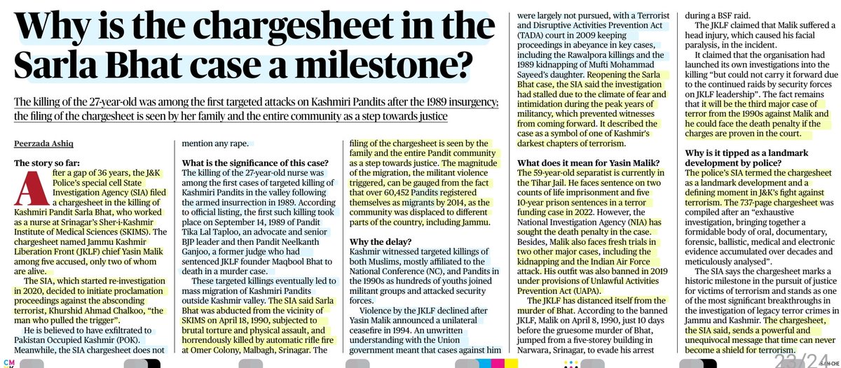 imRavikantYadav's tweet photo. Why is the chargesheet in the Sarla case a milestone?

:Details by Mr Peerzada Ashiq
@peerashiq 

#SarlaBhat #MurderCase #JKLF #YasinMalik #Militants #KashmiriPandits #Genocide #MassMigration #TargetedKillings #JammuKashmir
#Chargesheet
#SIA
#Law

#UPSC

Source:TH https://t.co/TYLwrzPGdO