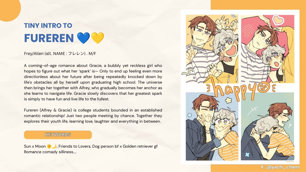 CRISPn_n's tweet photo. hi friendss, i made a super indulgent fureren presentation slide deck for anyone curious.
💛 https://t.co/QO7fwlnZd2 💙

Originally made for artfight refs, but might as well share it here too as a short introduction to this silly little OC ship of mine ૮ ᴖﻌᴖა https://t.co/olZpfxQGrL