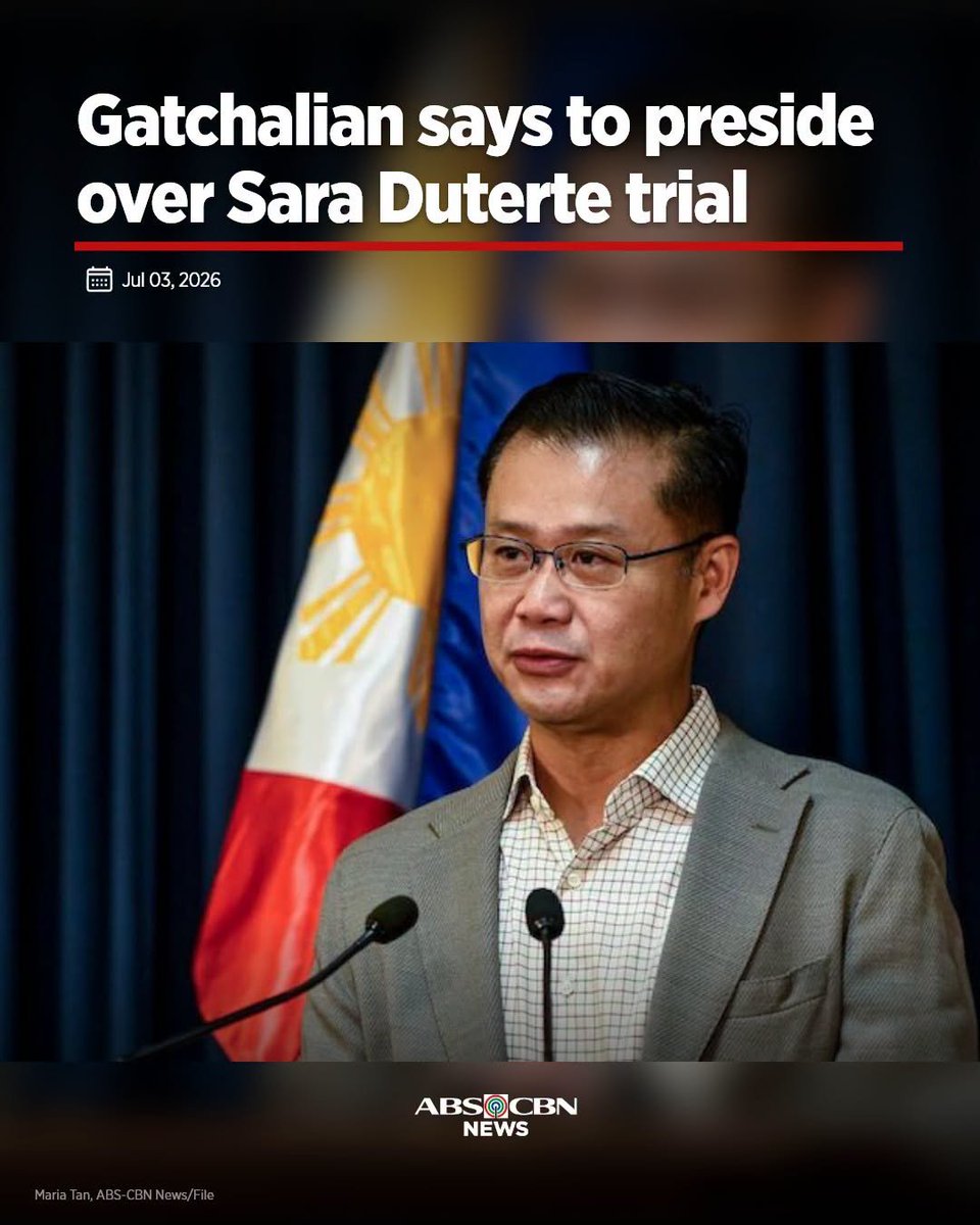 ABSCBNNews's tweet photo. Si Senate President Sherwin Gatchalian ang presiding officer ng impeachment trial ni VP Sara Duterte na nakatakdang magsimula sa Lunes, July 6, ngunit nilinaw niyang pag-uusapan pa ang pagsasapinal nito.

Basahin: https://t.co/MZvFmDQ7Gq https://t.co/tNPQkNiRHN