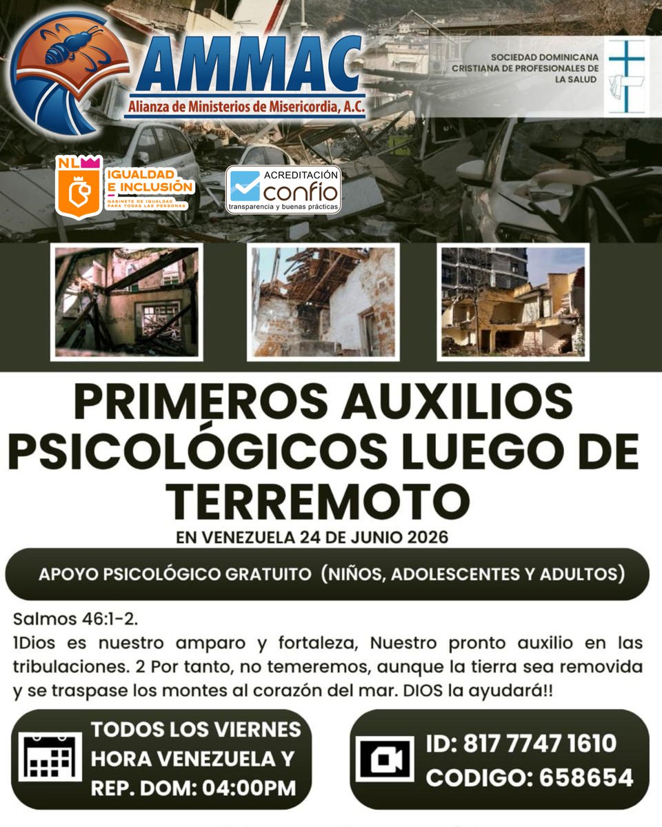 ammacong's tweet photo. 🚑 Estamos aquí para ayudar.
PRIMEROS AUXILIOS PSICOLÓGICOS GRATUITOS tras el terremoto en Venezuela 🇻🇪.
Para niños, adolescentes y adultos. Compartimos herramientas para sanar.
 #Venezuela #SaludMental #Terremoto #ApoyoPsicologicoGratis #FuerzaVenezuela https://t.co/KnvSbxmNTB