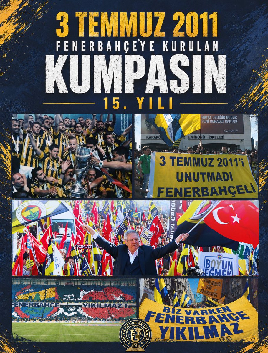 UnifebMezunlari's tweet photo. 3 Temmuz 2011...

Fenerbahçe'ye kurulan kumpasın başladığı ve Türk spor tarihinin en karanlık sayfalarından biri olarak hafızalara kazınan tarihtir.

Ancak 15 yıl sonra geriye dönüp baktığımızda görüyoruz ki; gerçekler değişmedi, alın teri lekelenmedi, inanç sarsılmadı.

Milyonlarca Fenerbahçelinin omuz omuza verdiği bu mücadele, yalnızca bir kulübün değil; adaletin, emeğin ve onurlu duruşun mücadelesi olarak tarihe geçti.

En büyük delilimiz alın terimizdi. Dün de öyleydi, bugün de öyle.

Unutmadık. Unutturmayacağız.

#3Temmuz2011 #Fenerbahçe #EnBüyükDelilimizAlınTerimiz #FenerbahçeYıkılmaz