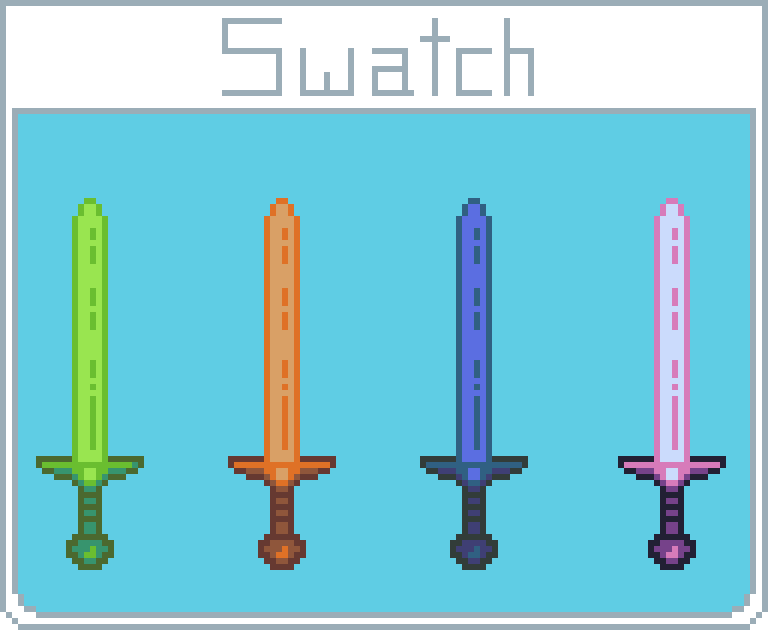 SIXGUMM's tweet photo. I usually avoid drawing swords since it feels a little hackneyed (pun intended) at this point and takes me back to middle school, where every margin in my notebooks was filled with them. But it was fun!

#pixelart #art #swords https://t.co/T0JxrOg2x5