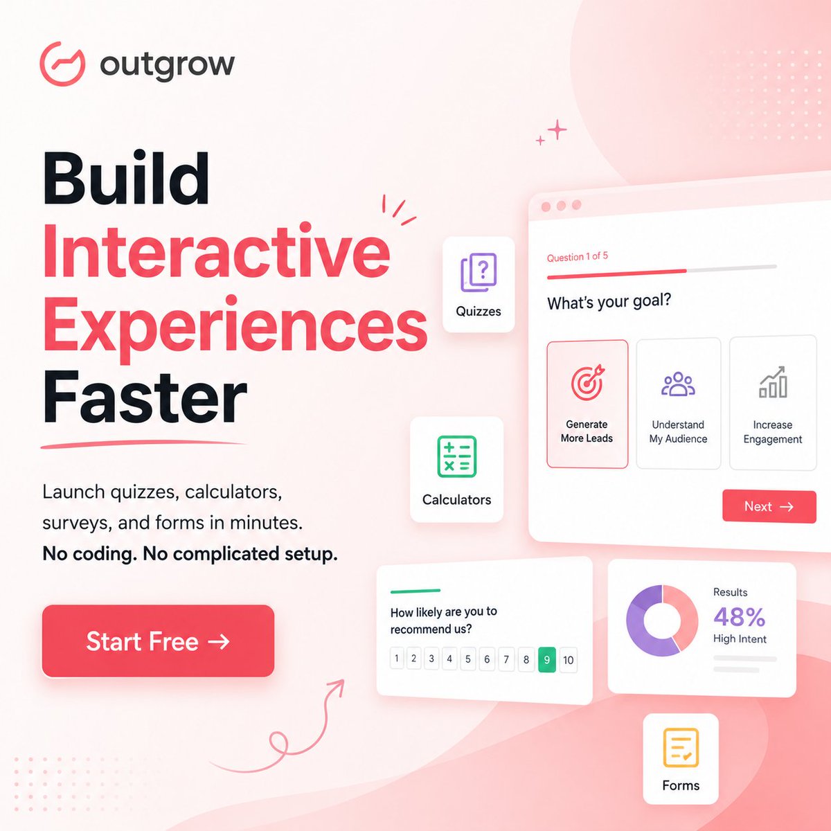 OutgrowCo's tweet photo. 🚀 Create Interactive Content in Minutes

Great customer experiences don't have to take weeks to build. From quizzes and calculators to surveys and forms, bring your ideas to life with an easy no-code platform that gets you up and running faster. ✨

Less time building. More time engaging. 💡
Start for free today! Link in comments.

#Outgrow #InteractiveContent #QuizBuilder #LeadGeneration #CustomerEngagement #MarketingAutomation #BusinessGrowth